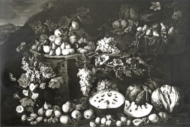 Anonimo — Anonimo napoletano sec. XVII/ XVIII - Natura morta con fiori e frutta — insieme